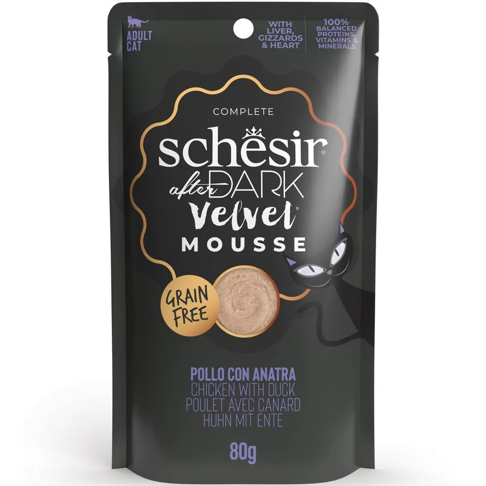 15% OFF: Schesir After Dark Velvet Mousse Chicken With Duck Grain-Free Adult Pouch Cat Food 80g