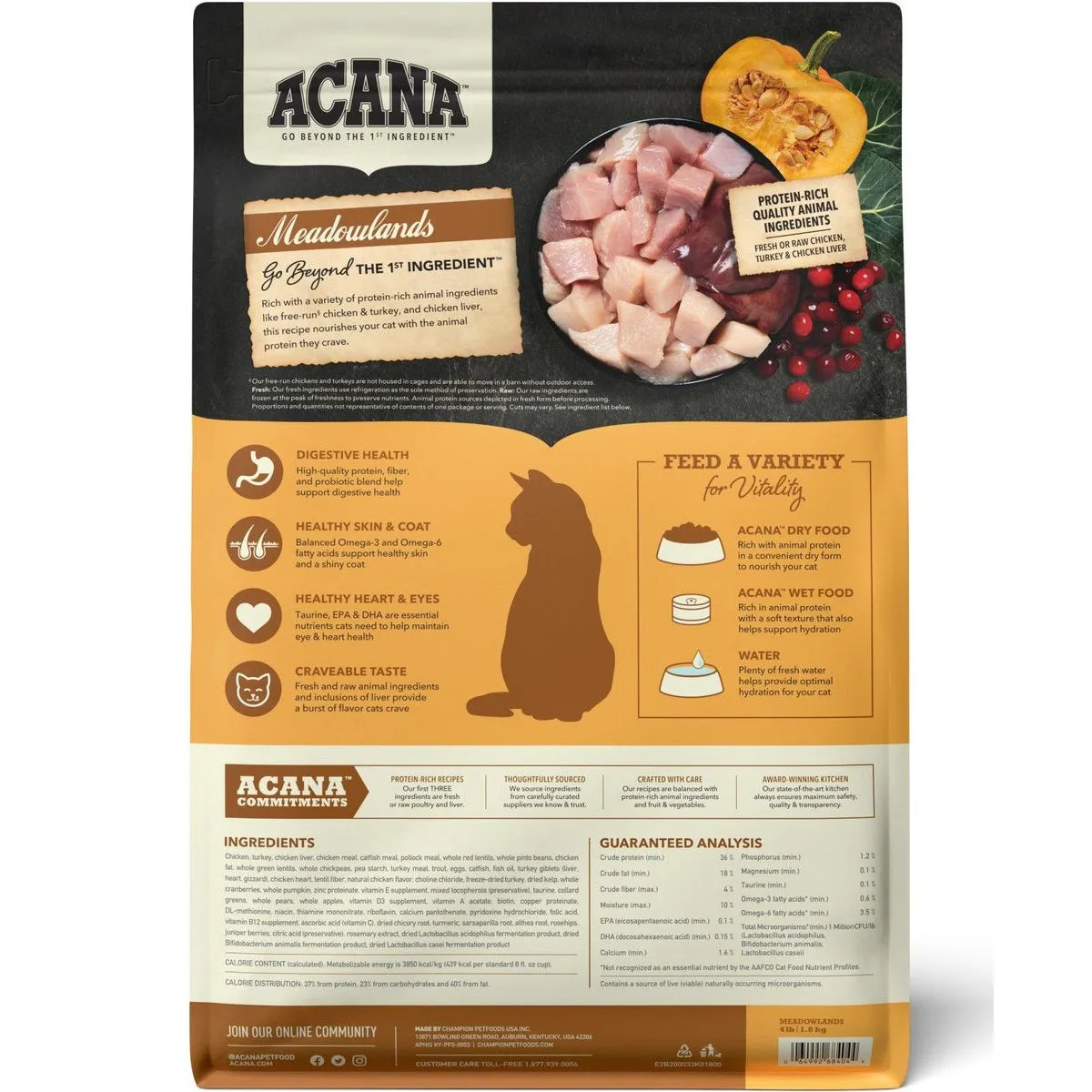 Acana Meadowlands Grain-Free Chicken & Turkey Dry Cat Food 4lb