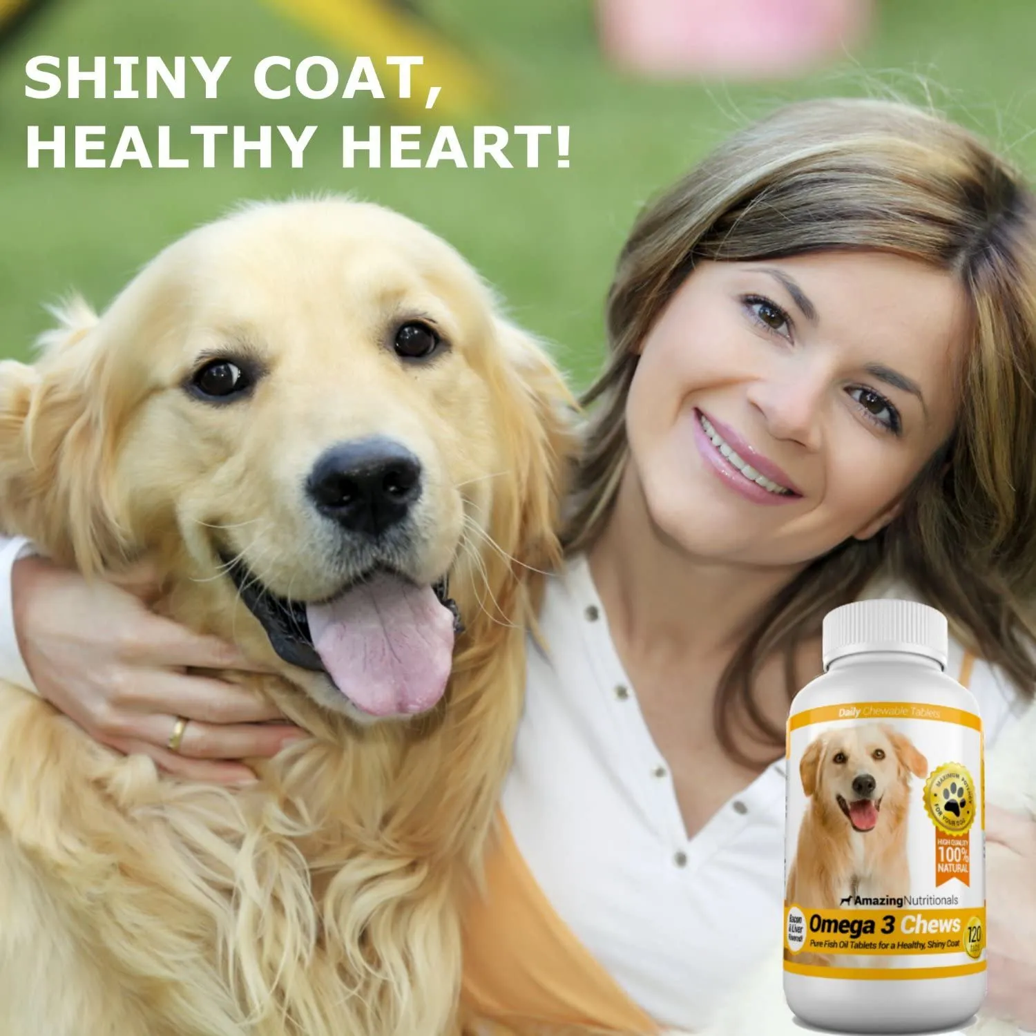 Amazing Omega 3 for Dogs - Dog Fish Oil Pet Antioxidant for Shiny Coat, Joint and Brain Health - 120 Bacon Flavor Chews