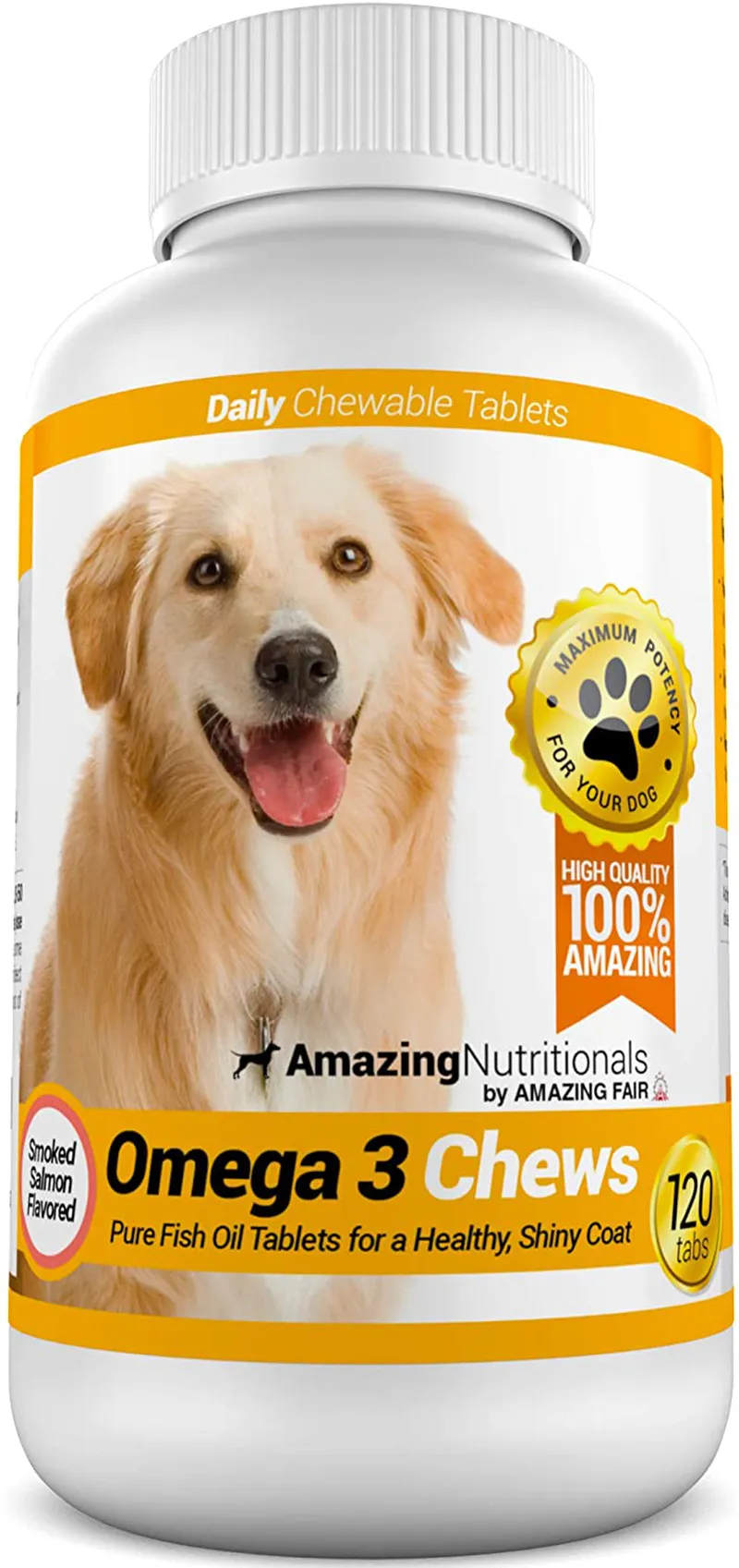 Amazing Omega 3 for Dogs - Dog Fish Oil Pet Antioxidant for Shiny Coat, Joint and Brain Health - 120 Bacon Flavor Chews