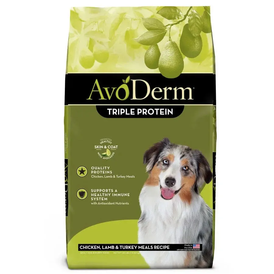 AvoDerm Natural Triple Protein Meal Formula Dry Dog Food 30 lb