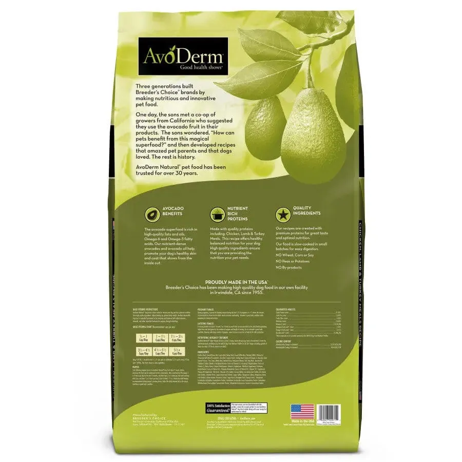 AvoDerm Natural Triple Protein Meal Formula Dry Dog Food 30 lb