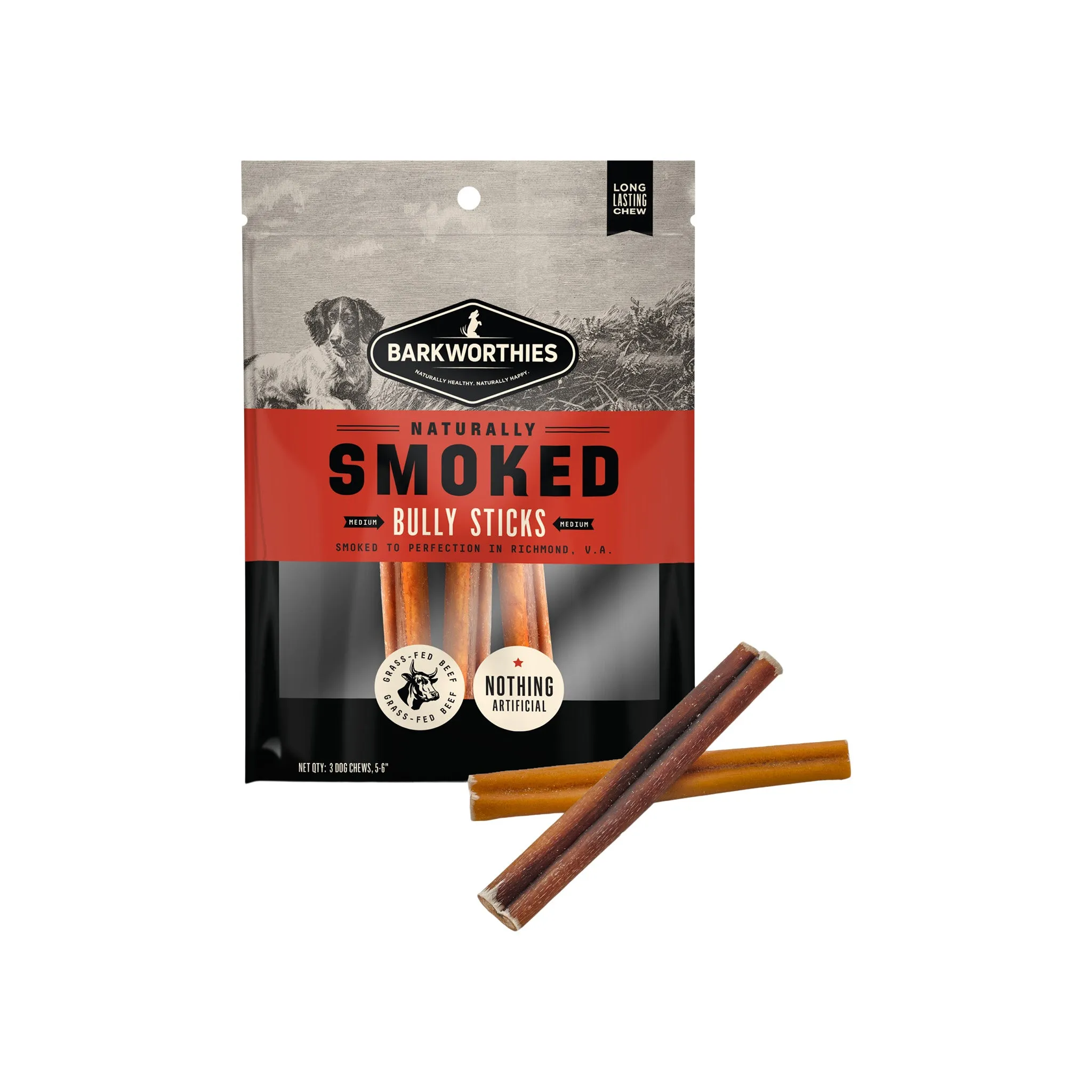 Barkworthies Naturally Smoked Bully Sticks Dog Chews