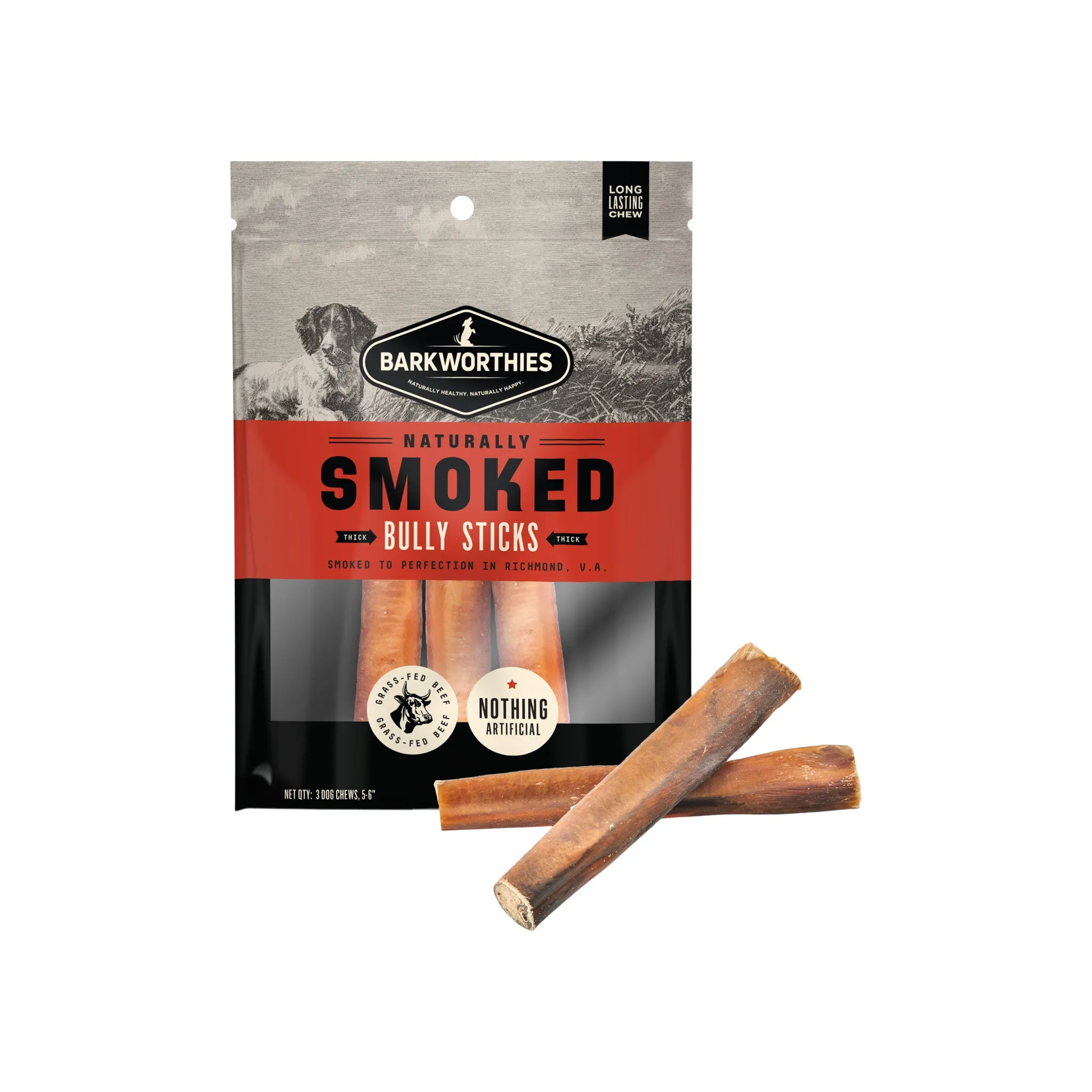 Barkworthies Naturally Smoked Bully Sticks Dog Chews