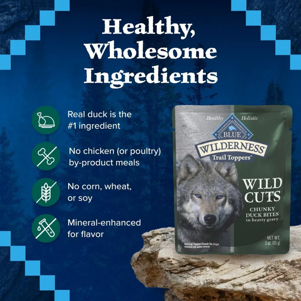 Blue Buffalo Wilderness Trail Toppers Wild Cuts Chunky Duck Bites in Hearty Gravy Wet Food Topper For Dogs (3 oz x 24 pouches)