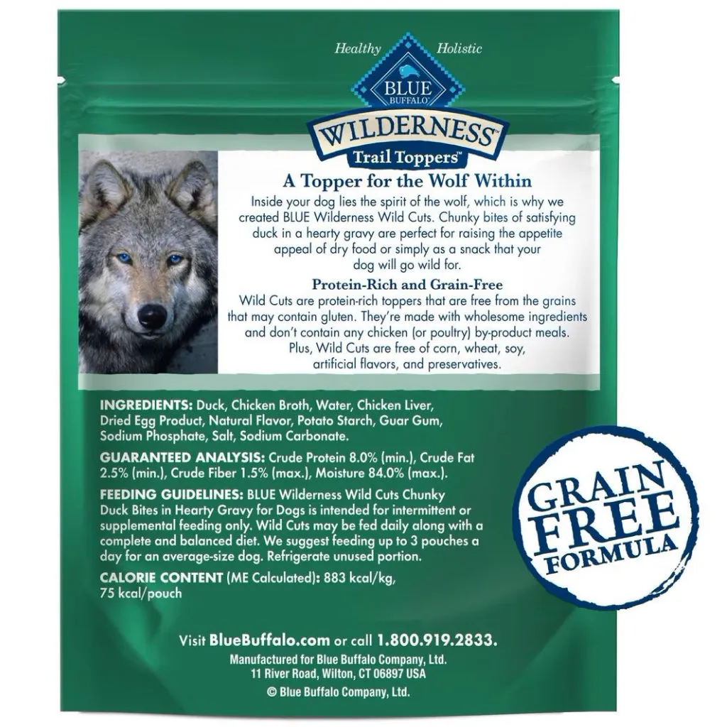 Blue Buffalo Wilderness Trail Toppers Wild Cuts Chunky Duck Bites in Hearty Gravy Wet Food Topper For Dogs (3 oz x 24 pouches)