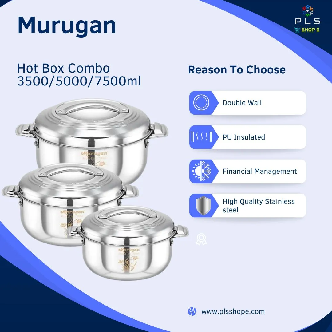 Murugan Stainless Steel Hot Box Combo (3500/5000/7500ml)