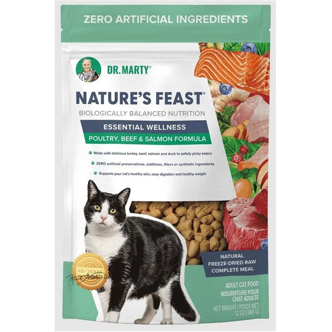 Nature’s Feast Essential Wellness Poultry, Beef, & Salmon 12 oz. Premium Freeze-Dried Raw Cat Food by Dr. Marty