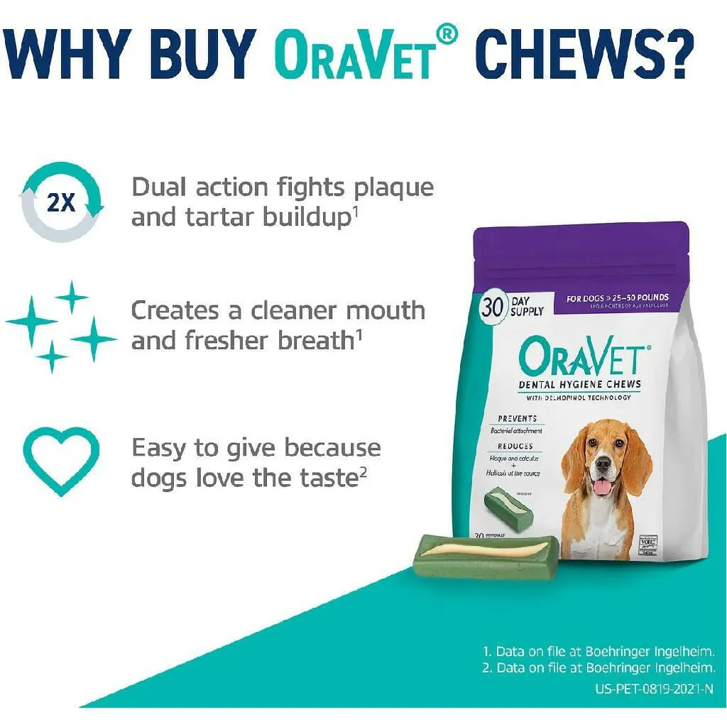 ORAVET Dental Hygiene Chews For Medium Dogs 25-50 lbs