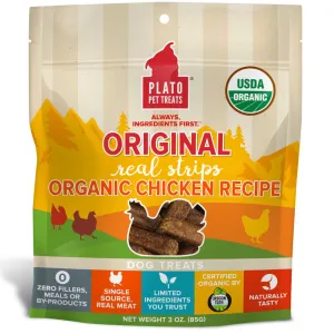 Plato Original Real Strips Organic Chicken Dog Treats 3oz