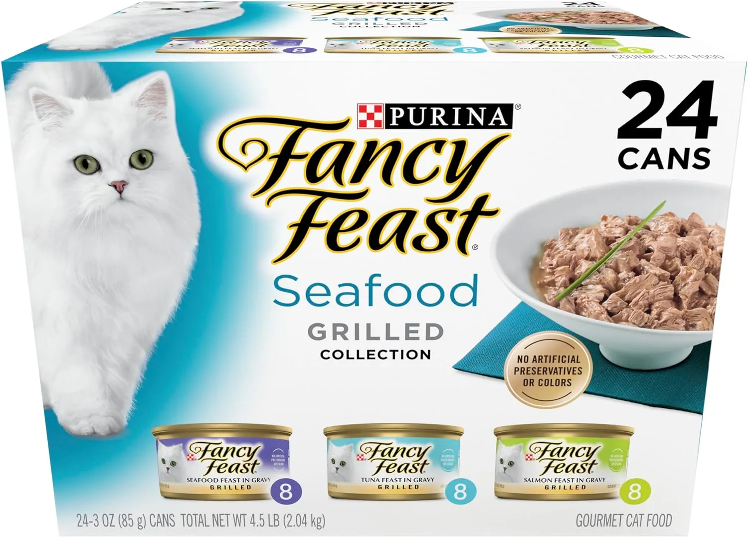 Purina Fancy Feast Seafood Collection Grilled Wet Cat Food Variety Pack - 24 Cans, 3 oz. Each