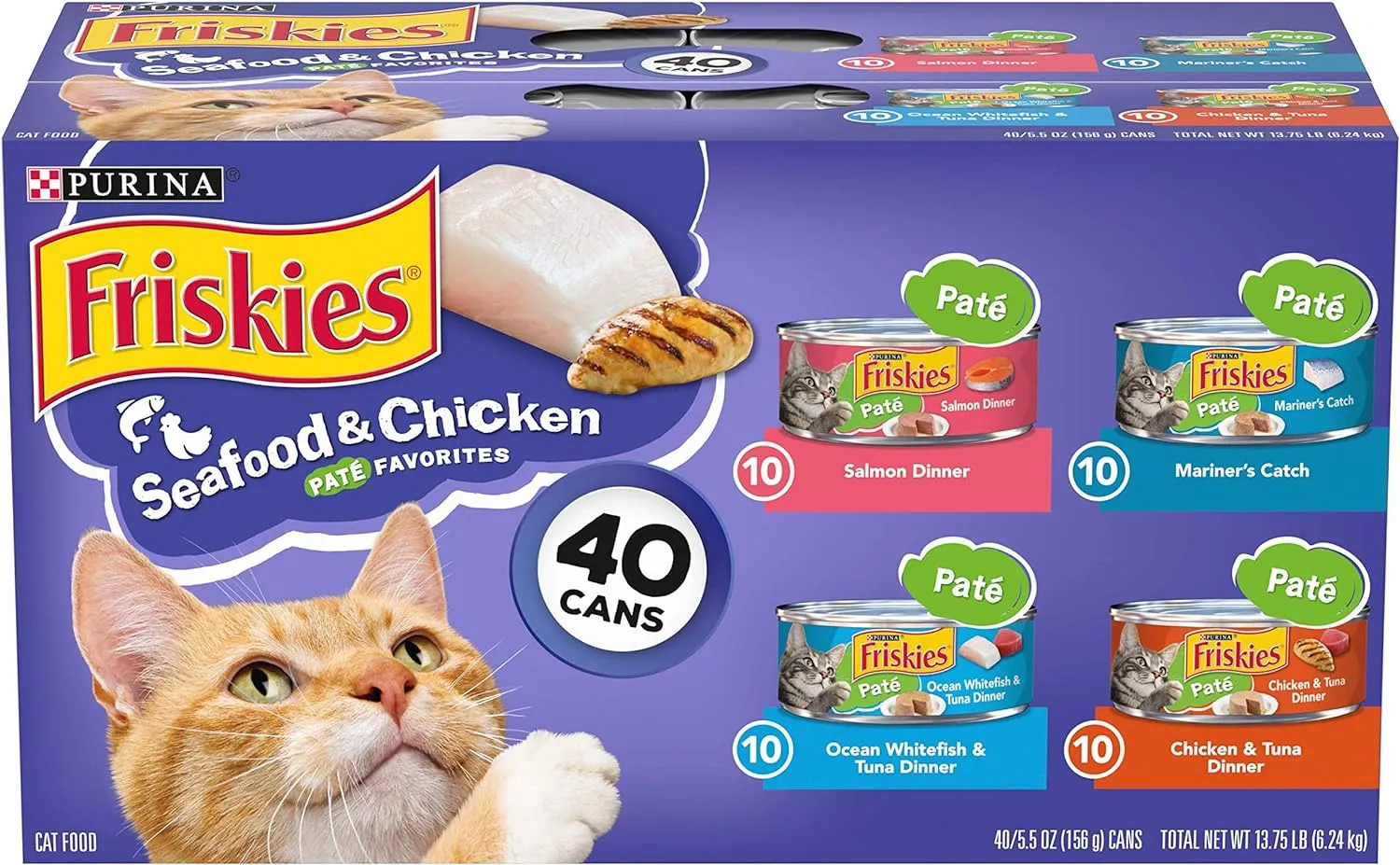 Purina Friskies Seafood and Chicken Pate Favorites Variety Pack - 40 Cans, 5.5 oz. Each