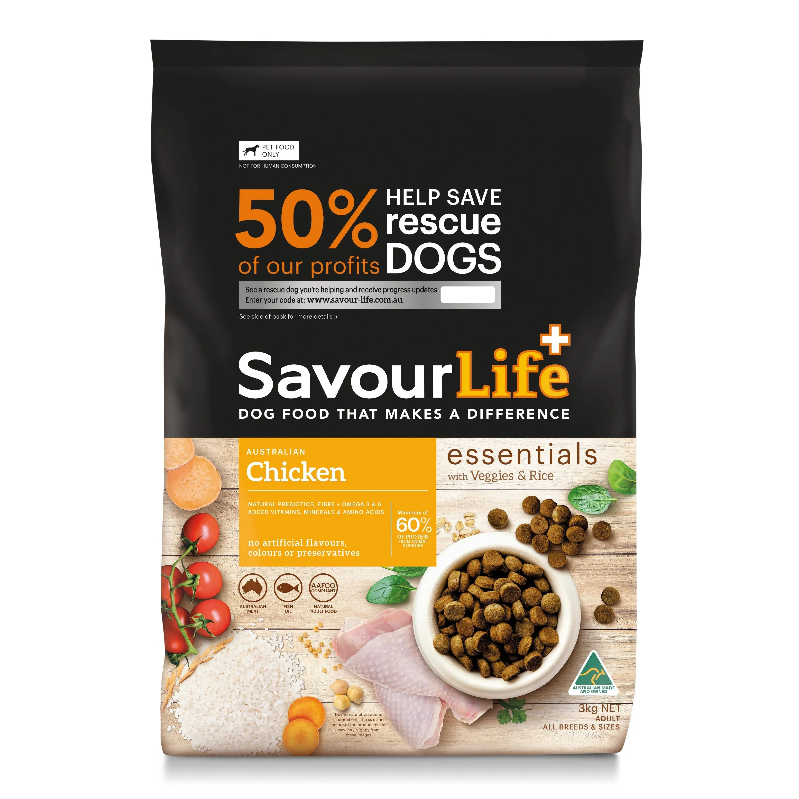 Savourlife Essentials Dry Dog Food Chicken with Veggies & Rice 3kg^^^