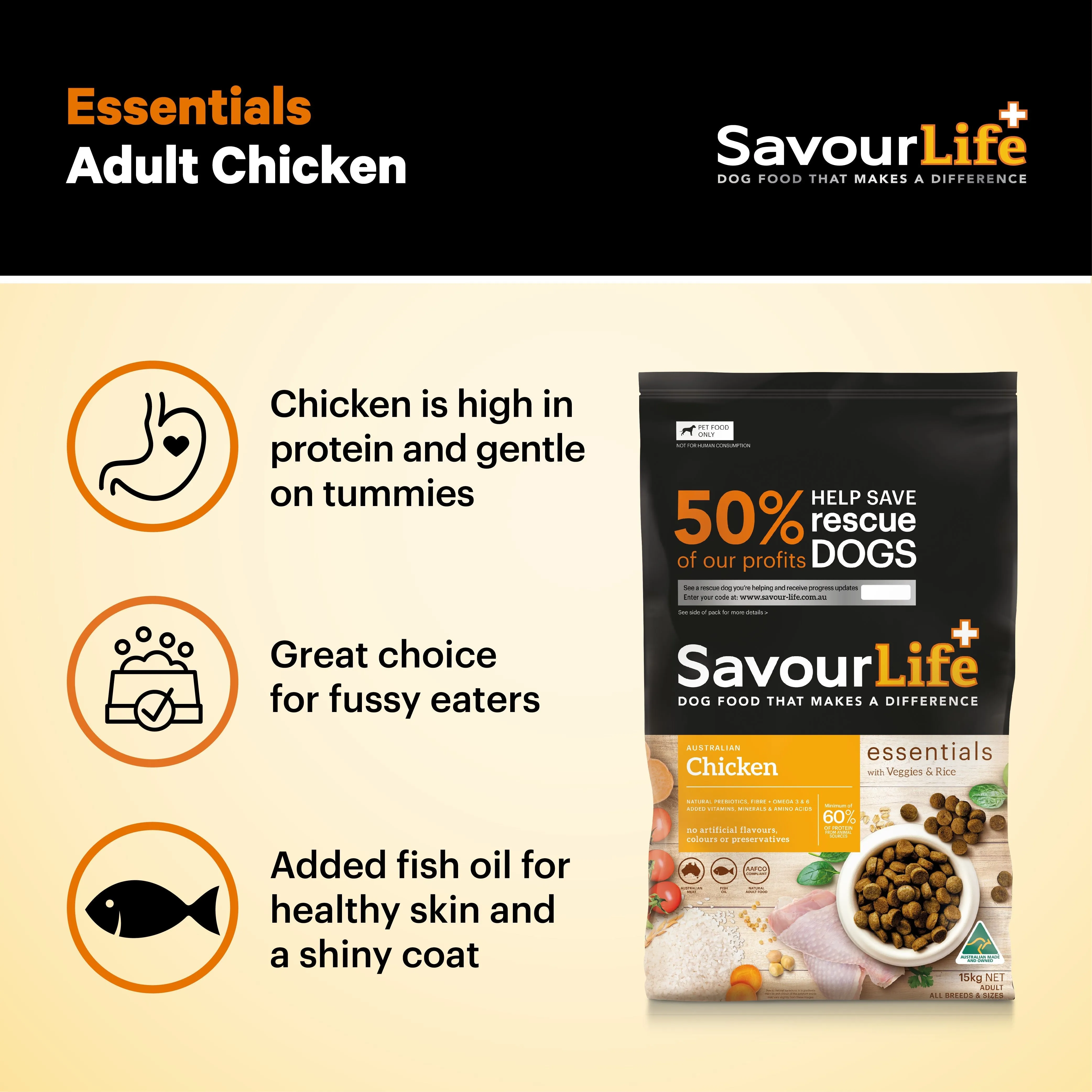 Savourlife Essentials Dry Dog Food Chicken with Veggies & Rice 3kg^^^