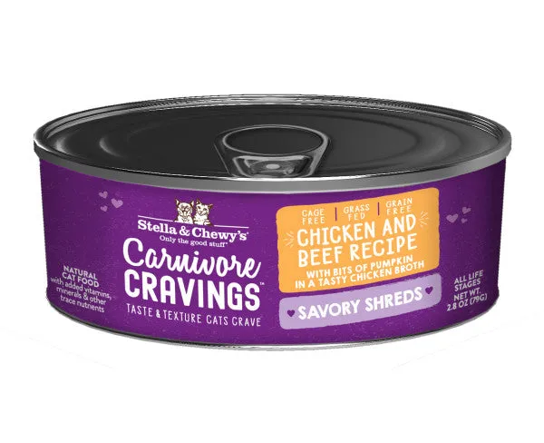 Stella & Chewy's Carnivore Cravings Savory Shreds - Chicken & Beef Recipe Dinner in Broth, Wet Cat Food