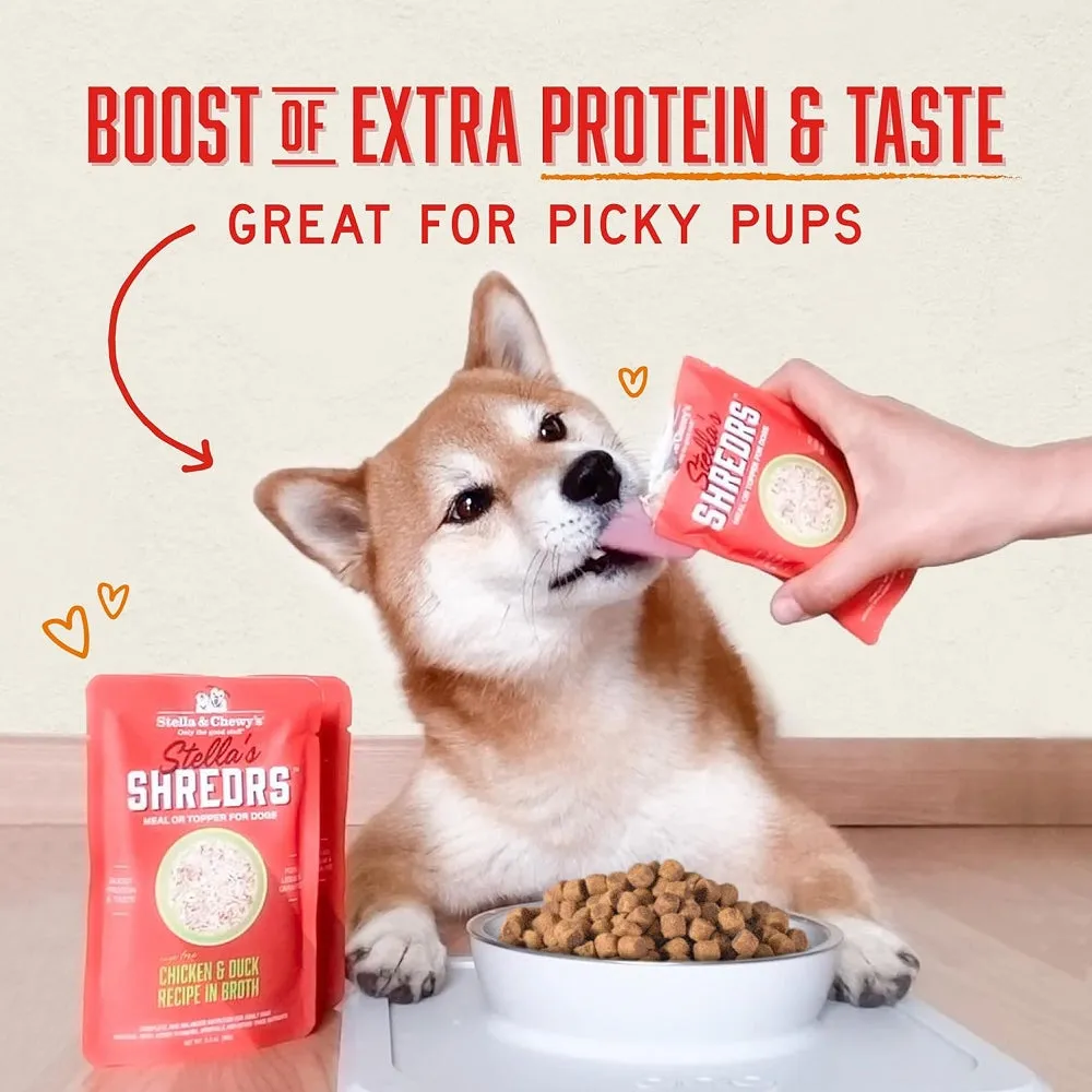 Stella's Shredrs Chicken & Salmon Recipe in Broth Dog Pouch