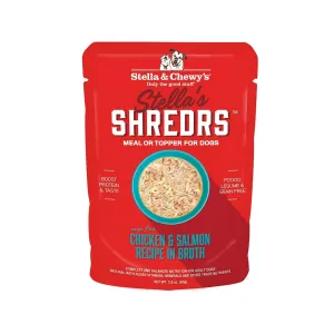 Stella's Shredrs Chicken & Salmon Recipe in Broth Dog Pouch