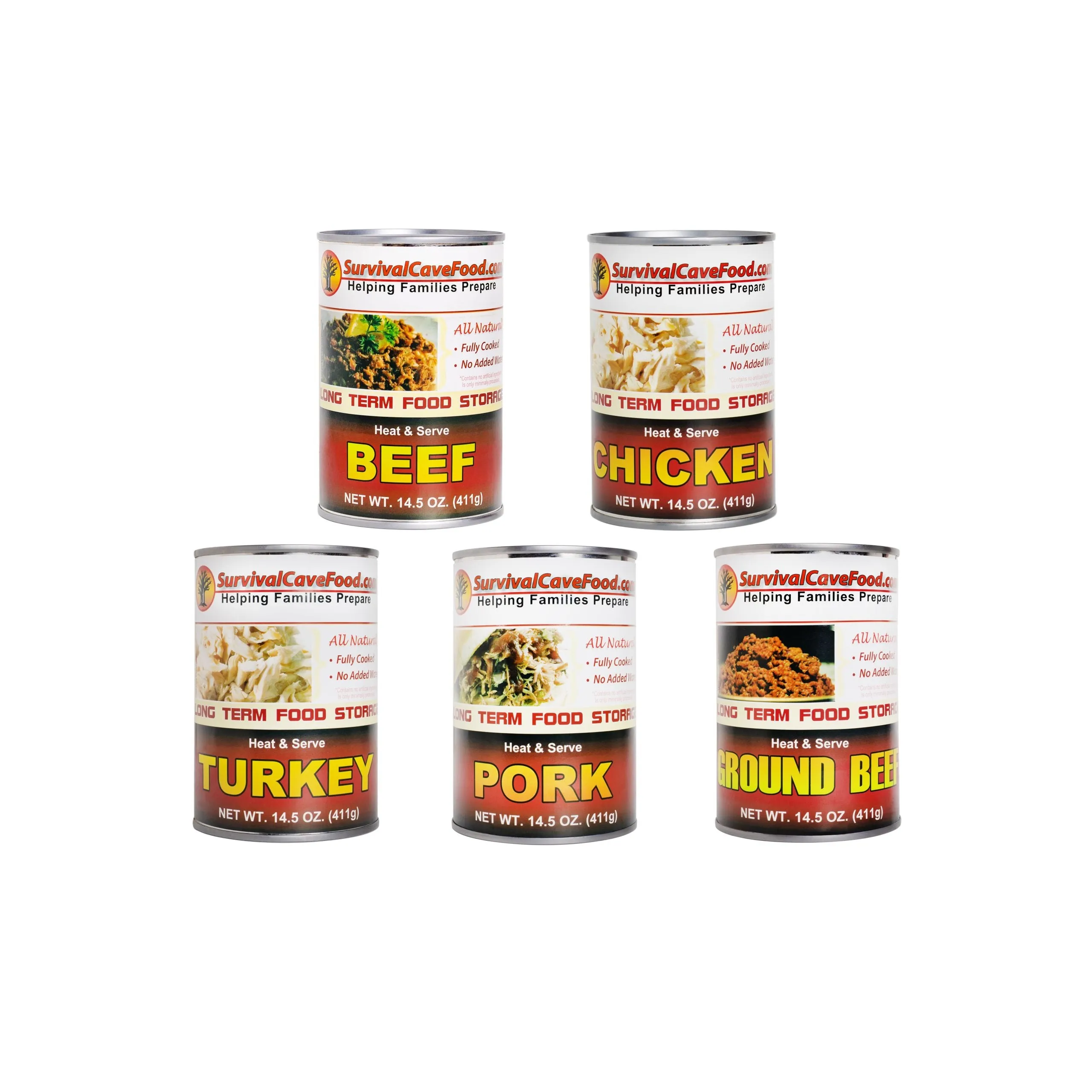 Survival Cave Mixed 12 - 14.5 oz Cans - 6 Beef, 6 Pork - Ready to Eat Canned Meat - Full Case