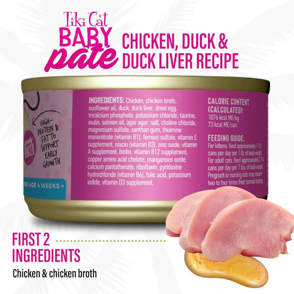 Tiki Cat Baby Duck & Duck Liver Pate Grain-Free Wet Food For Kittens (2.4 oz x 12 cans)