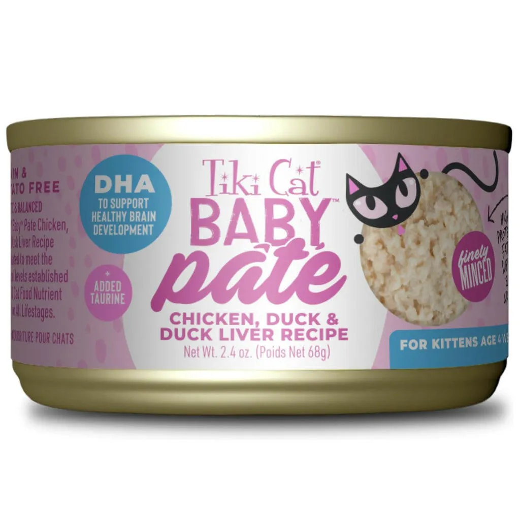 Tiki Cat Baby Duck & Duck Liver Pate Grain-Free Wet Food For Kittens (2.4 oz x 12 cans)