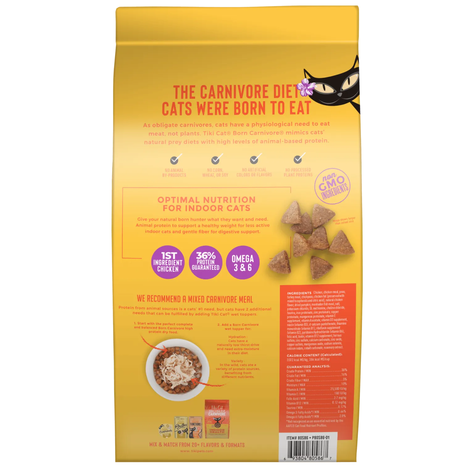 Tiki Cat Born Carnivore® Indoor Health: Chicken & Turkey Meal Recipe 3-lb, Dry Cat Food