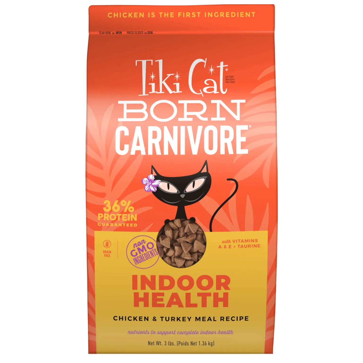 Tiki Cat Born Carnivore® Indoor Health: Chicken & Turkey Meal Recipe 3-lb, Dry Cat Food