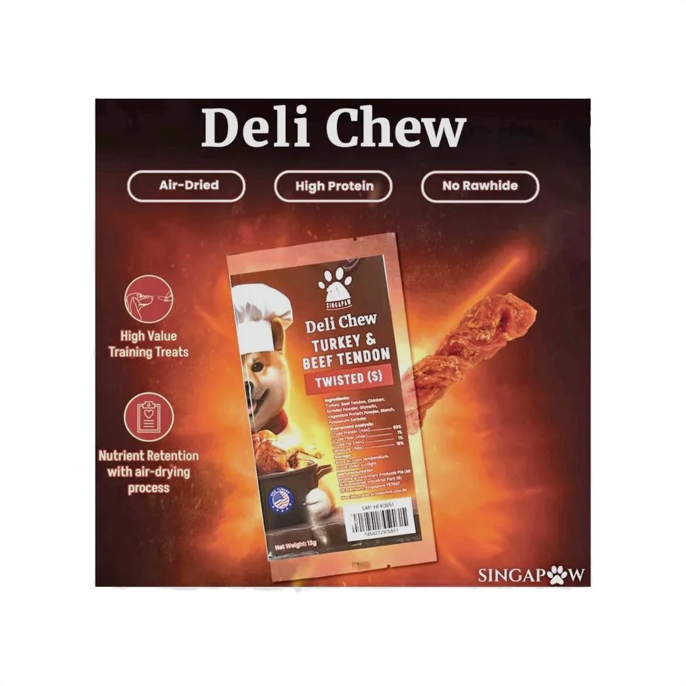 TRIAL SPECIAL $1 OFF (1 per order): Singapaw Deli Chew Turkey & Beef Tendon Twisted Dog Chew Trial Pack